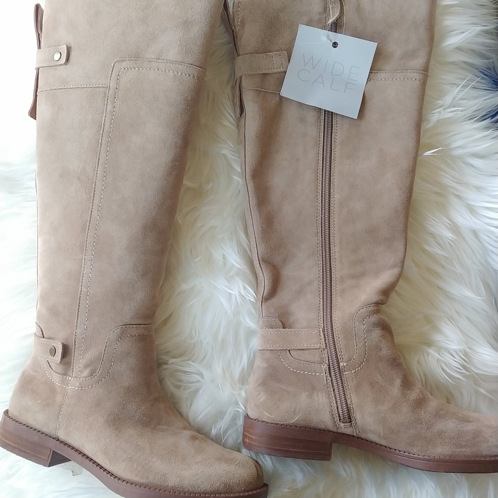 Franco Sarto Wide Calf Tan Suede Riding Boots
